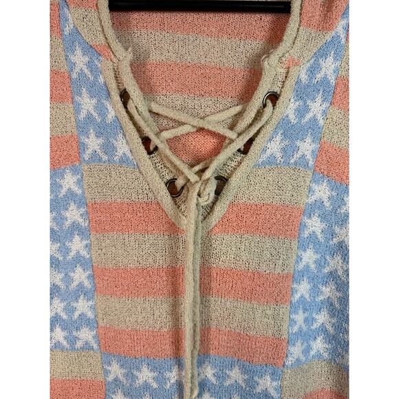 POL Clothing Americana Knit Tie Front Flag Hoodie - Large Style BST334 - Picture 2 of 9